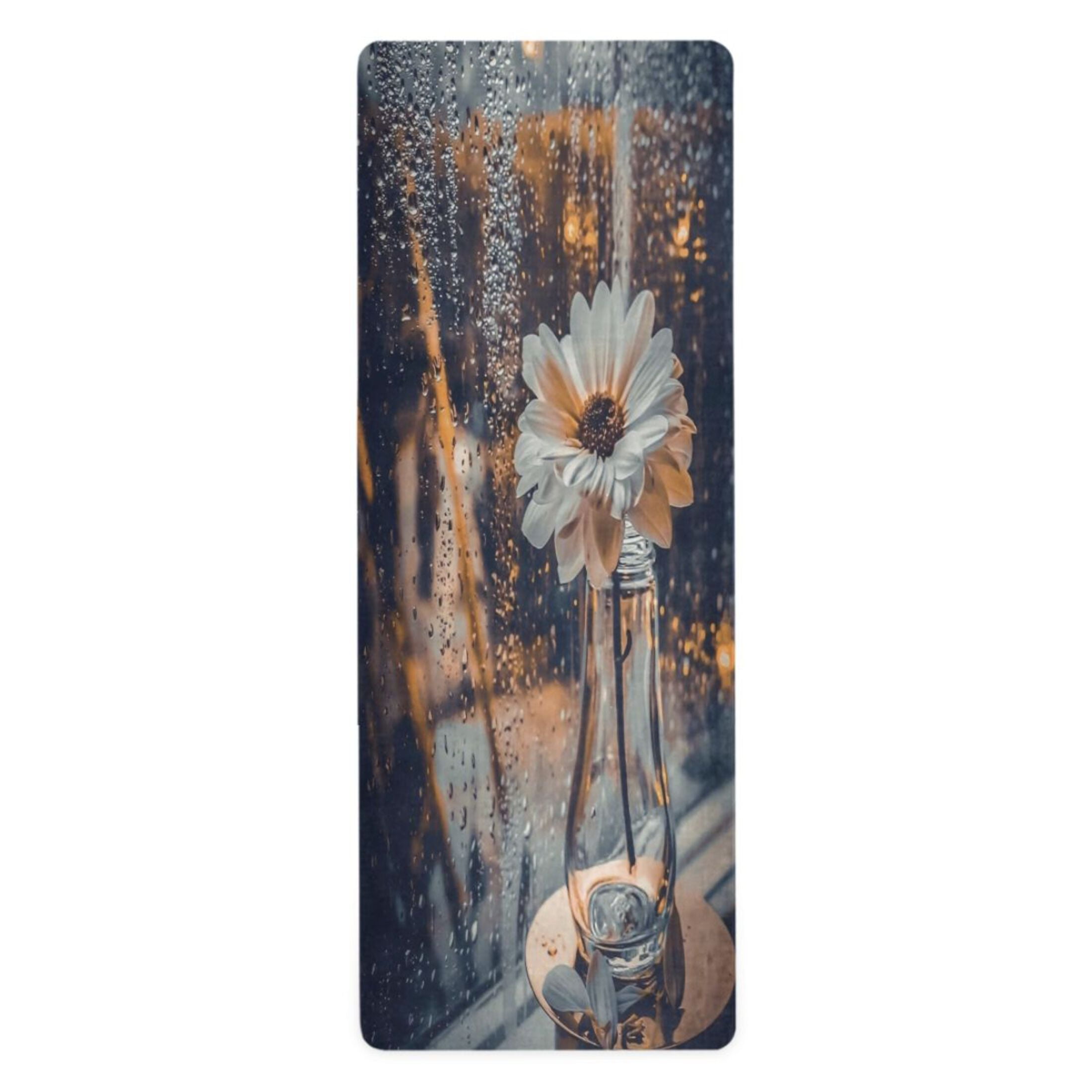 BZSMCE Yoga Mat Women Fitness Mat Rainy Window with Daisy Pattern