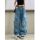 thumbnail image 3 of 2024 nuevos pantalones vaqueros de mujer de cintura alta holgados y rectos de gran tamaño con múltiples bolsillos estilo punk Y2K para lavado americano de industria pesada, 3 of 5