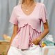 thumbnail image 2 of Elegante camiseta de manga corta con cuello en V y cuello en V para mujer OAVQHLG3B Store lin121212, 2 of 5