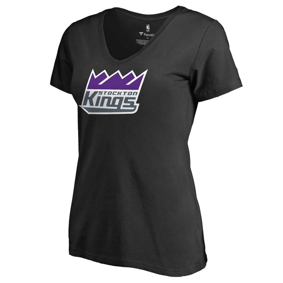 Women's Black Stockton Kings Primary Logo V-Neck T-Shirt