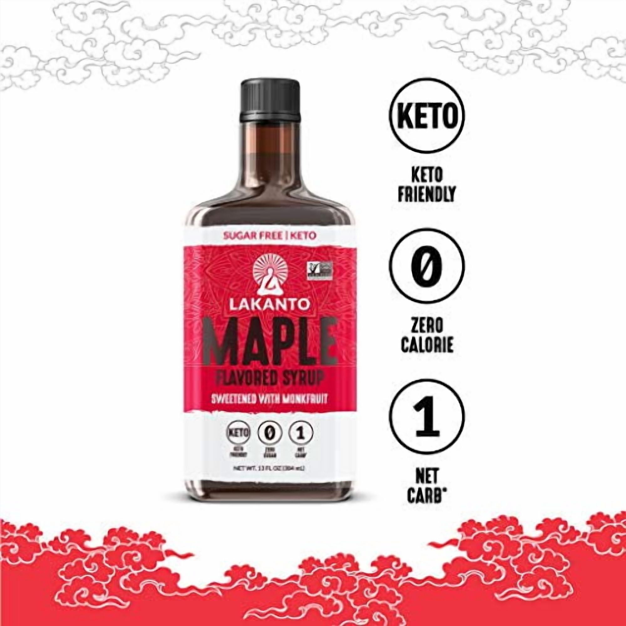 Lakanto Sugar Free Maple Syrup - Monk Fruit Sweetener, Keto Diet Friendly, Vegan, 1g Net Carbs, Pancakes, Waffles, Oatmeal, Coffee, Tea, Granola, Frosting, Marinade, Dressing (13 fl oz - Pack of 3)