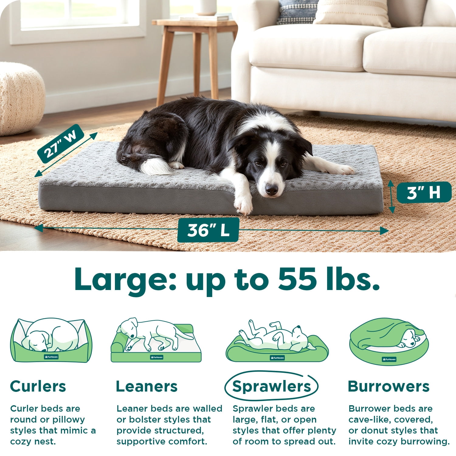 FurHaven Ultra Plush Orthopedic Deluxe Mattress Pet Bed for Dogs & Cats - Gray, Large