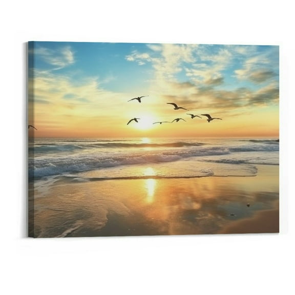 Creowell Beach Waves Nature Seascape Posters Canvas Print Wall Art Modern Picture Home Bedroom Living Room Foyer Aesthetic Decor Gifts (20x16 Inch- Framed)