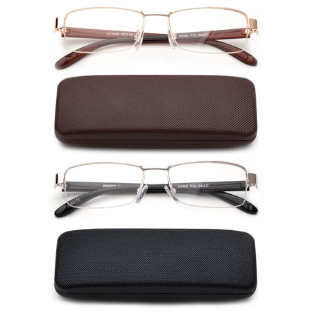 Newbee Fashion-2 Pack Semi Half Readers Premium Reading Glasses Half Frame Slim Reading Glasses in Case