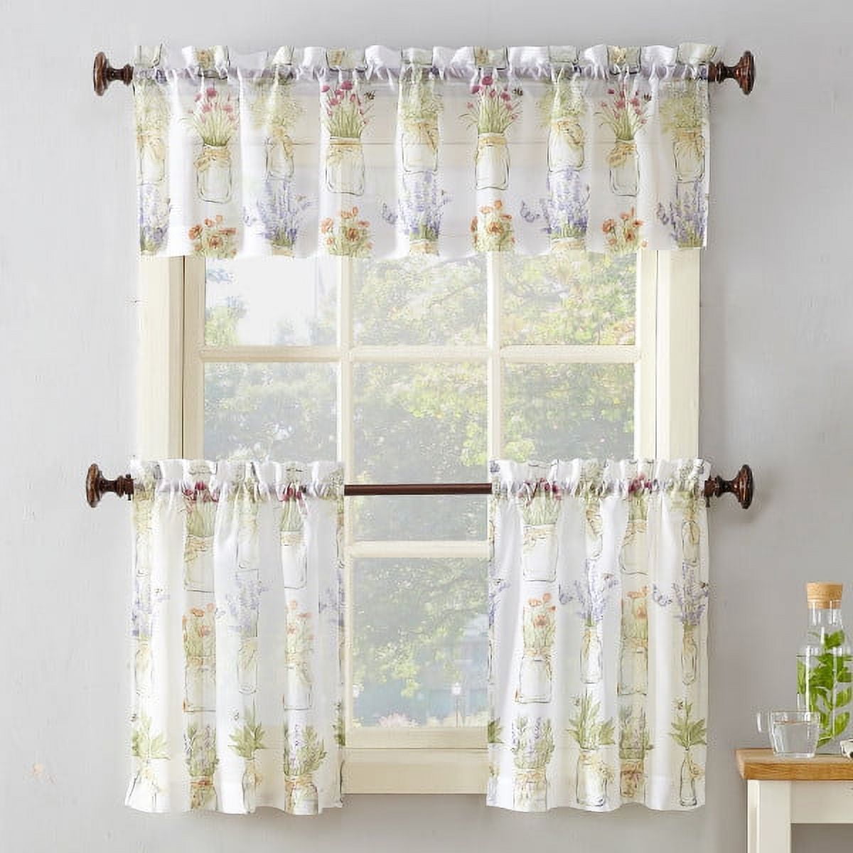 No. 918 Evesgarden Semi-Sheer Rod Pocket Kitchen Curtain Tier Pair, 54"x36", White