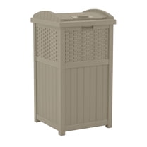 Suncast Resin Wicker Hideaway Outdoor Trash Can with Latching Lid, Dark Taupe