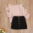 thumbnail image 5 of Douhoow Little Girls 2pcs Fall Clothes Set Knit Solid Balls Pullover A-Line Button Skirts, 5 of 8