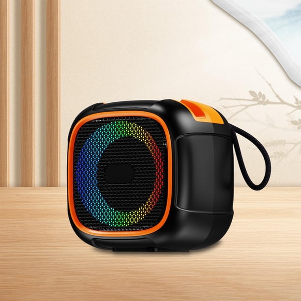 Altavoz BT portátil con soporte para teléfono fácil de transportar Música Stereo TF Reproducción USB con luces RGB para caminatas en el hogar Camping Naranja