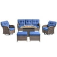 thumbnail image 2 of Unnifurnzi 6 Pieces Patio Furniture with Fire Pit-High Back Outdoor Wicker Sofa with Patio Swivel Glider Chair Outdoor Conversation Sets for Deck Porch Garden Balcony Poolside-Brown/Blue, 2 of 7
