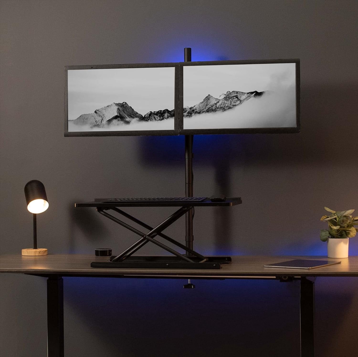 Dual Monitor Stand  Desk Mount  Tall 39 inch Pole Fully Adjustable for 13 to 27 inch Screens Black STAND-V012