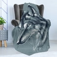 thumbnail image 4 of Animal Soft Flannel Fleece Throw Blanket, Wild Timber Wolf Portrait Hunter Exotic Creature Mystery Mammal Hunter Graphic, Cozy Plush for Indoor and Outdoor Use, 60" x 80", Slate Blue, by Ambesonne, 4 of 5