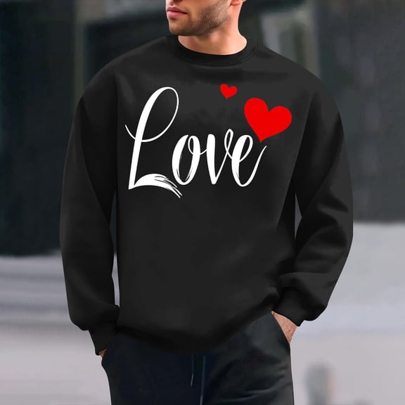 NTACZA Novelty Funny Shirts Mens Crew Neck Valentines Day Black Sweatshirt Holiday Heart Long Sleeve Mens Graphic Tees L