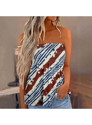 Tube Tops for Women with Built in Bra Cute Flowy Strapless Tank Top  Backless Fourth of July Shirts Floral Cami Smocked Shirt at  Women's  Clothing store