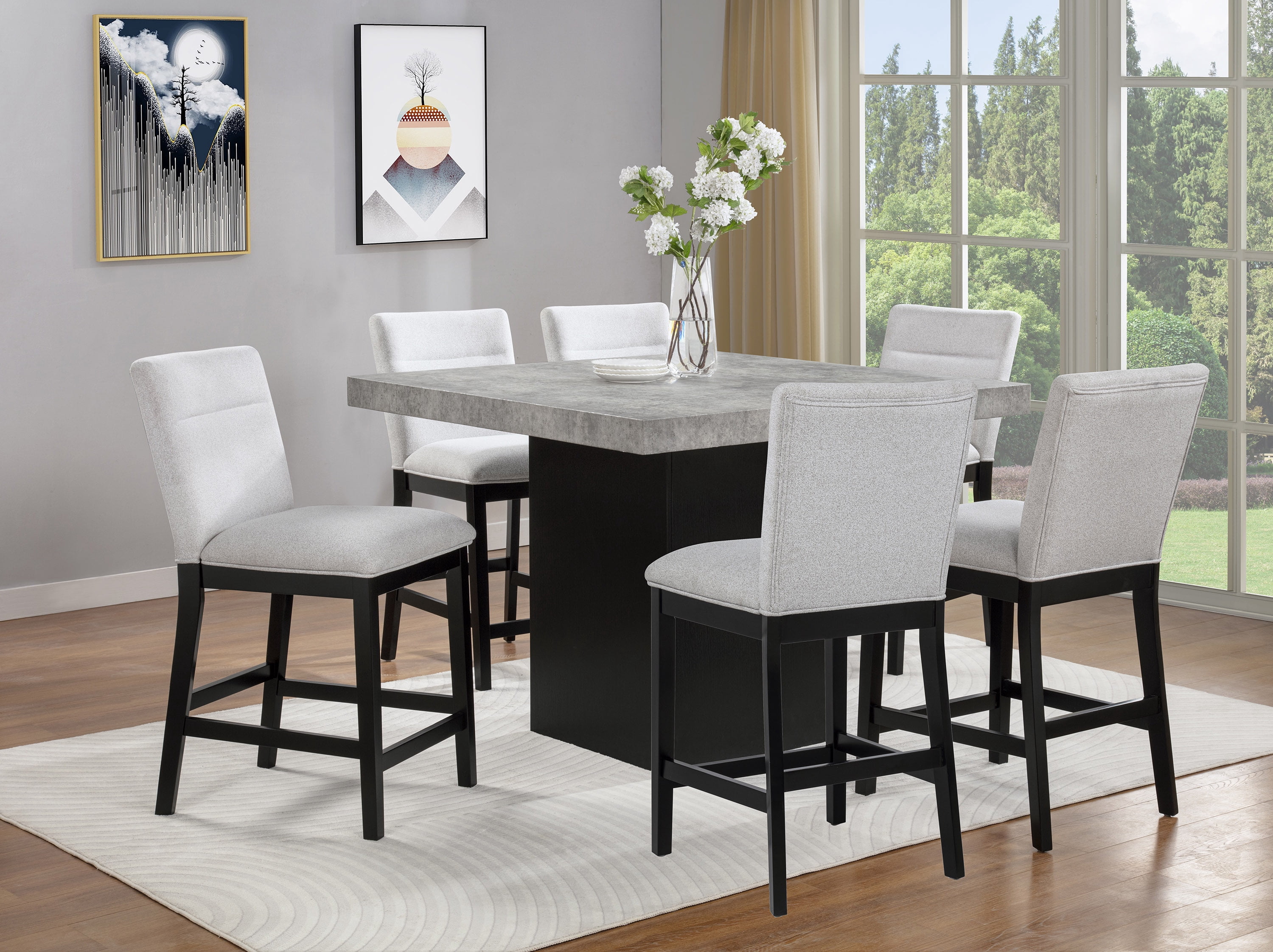 2pc Light Gray Upholstered Counter Height Chairs Soft Neutral Tone Dark Finish Legs Wooden Dining Room Furniture
