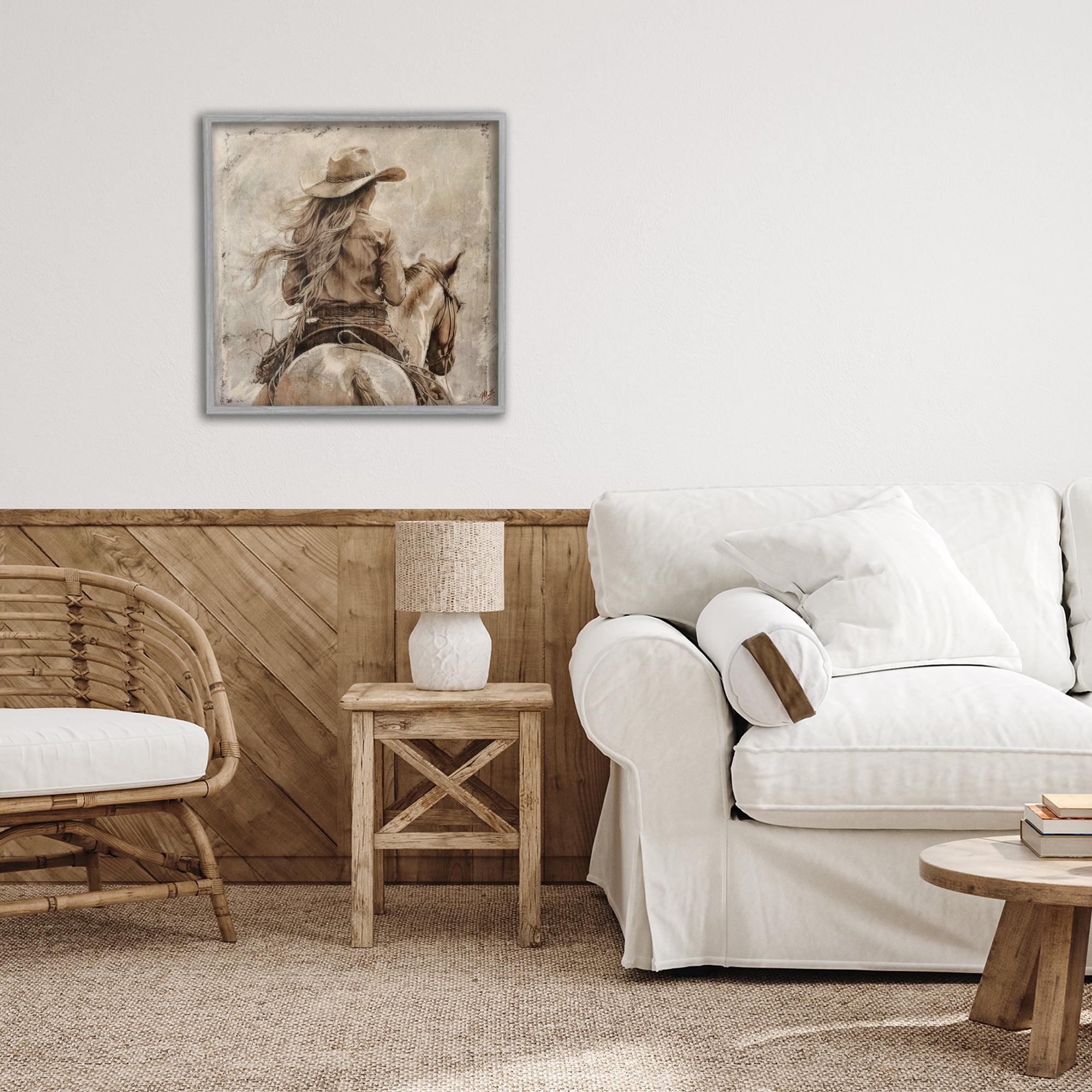 Stupell Industries Windblown Cowgirl on Horseback Gray Framed Giclee Art, design by Marta Wiley