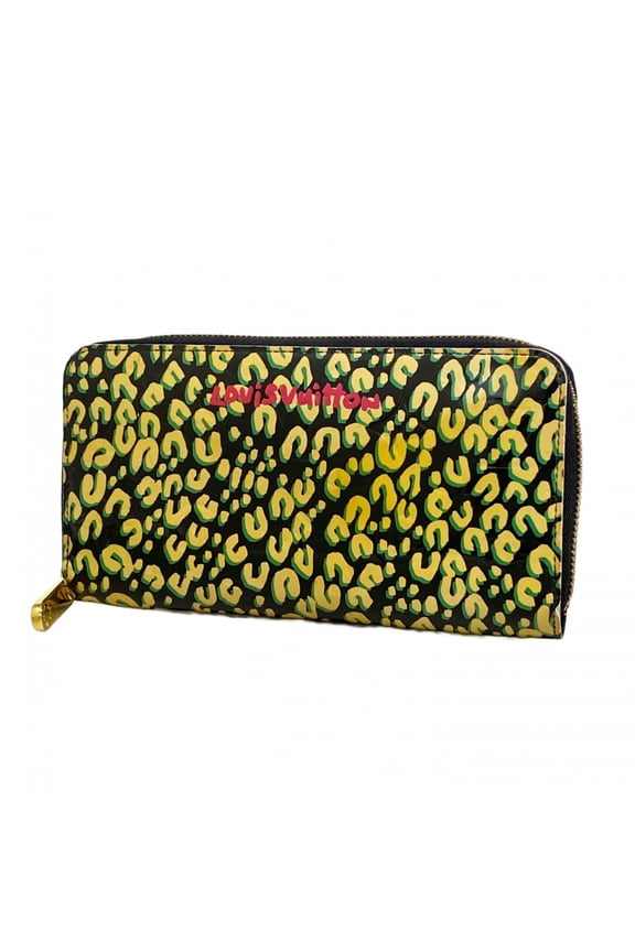 Pre-Owned Louis Vuitton Vernis Leopard Print Zippy Wallet M91475 Blue Infini Women's