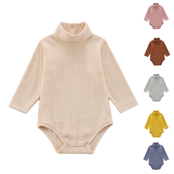 TGPMGRZ Baby Turtleneck Bodysuit Long Sleeve Solid Ribbed Cotton Outfits for Baby Boys Girls 3-18 Months Pink 12-18 Months