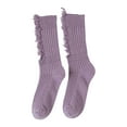 thumbnail image 2 of harmtty 1 Pair Women Stockings Solid Color Breathable Cotton Sweat Absorption Protective Soft High Elasticity Ripped Long Holes Women Socks Fitness Socks,Light Purple, 2 of 8