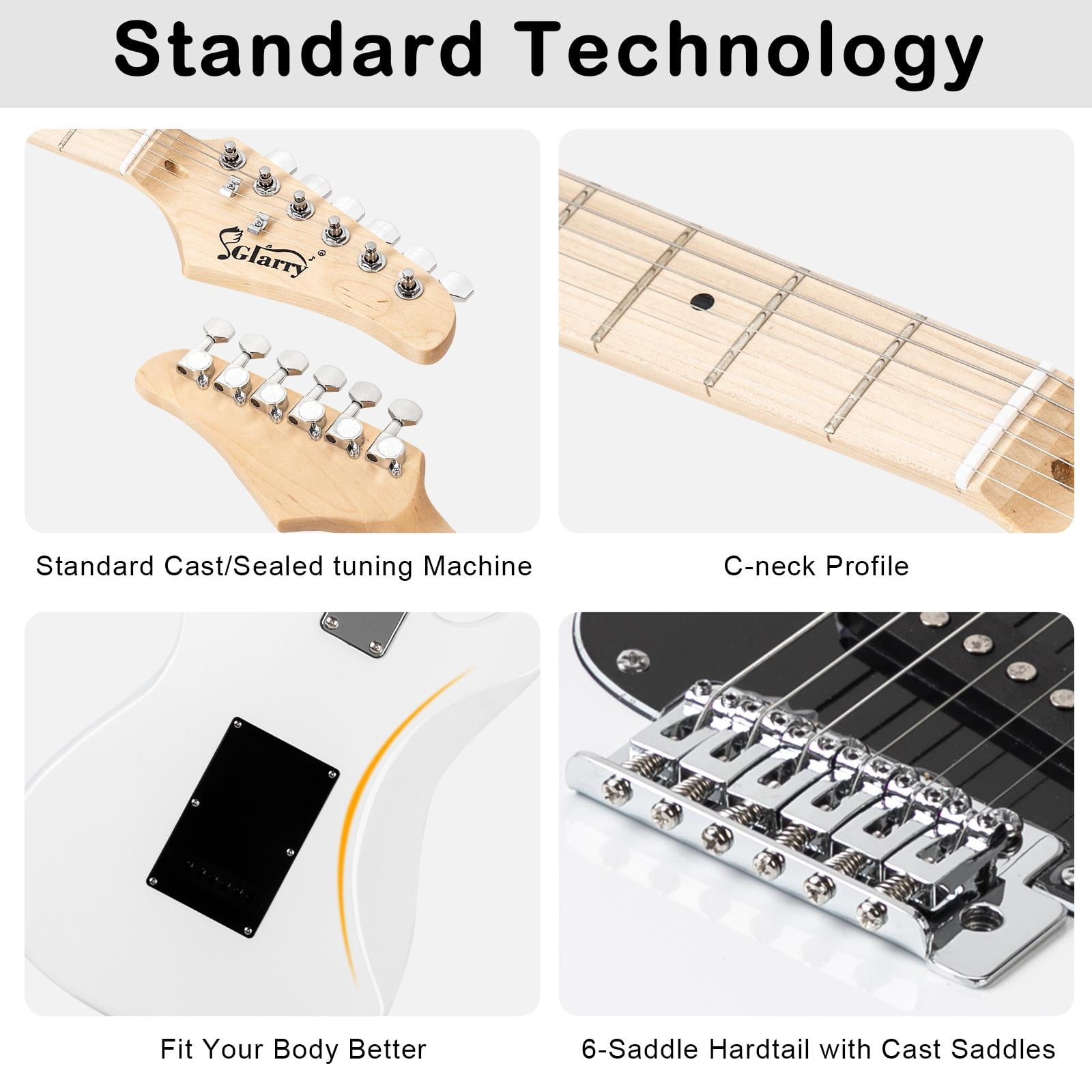 Glarry Beginner Electric Guitar Kit for Starter with 20Watt Amplifier,Bag,Strap,Plectrum,Spanner Tool,Wire,Tremolo Bar,White