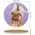 thumbnail image 2 of Round Drink Coasters, 6 Pcs French Bulldog Dog Wearing Unicorn Hat Costume Absorbent Ceramic Coaster with Cork Base for Coffee Cups Housewarming Gift for Home Decor, 2 of 5
