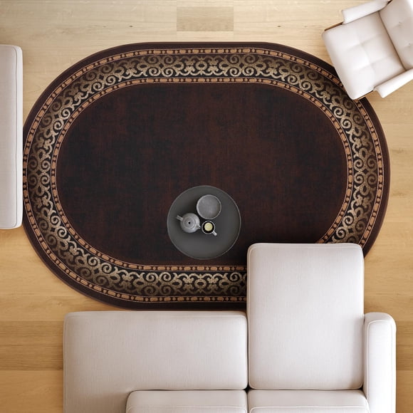 Antep Rugs Alfombras à Bordure Moderne 5x7 Antidérapant (Antidérapant) à Poils Courts avec Endos en Caoutchouc Tapis d'Intérieur (Brun, 5 Pieds x 7 Pieds Ovale)