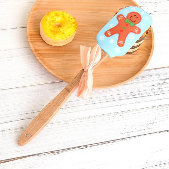 ORDDIART 1Pcs Spatula Silicone Wood Spatula For Baking Cooking Mixing Scraping Serving Gingerbread Man Shape Christmas