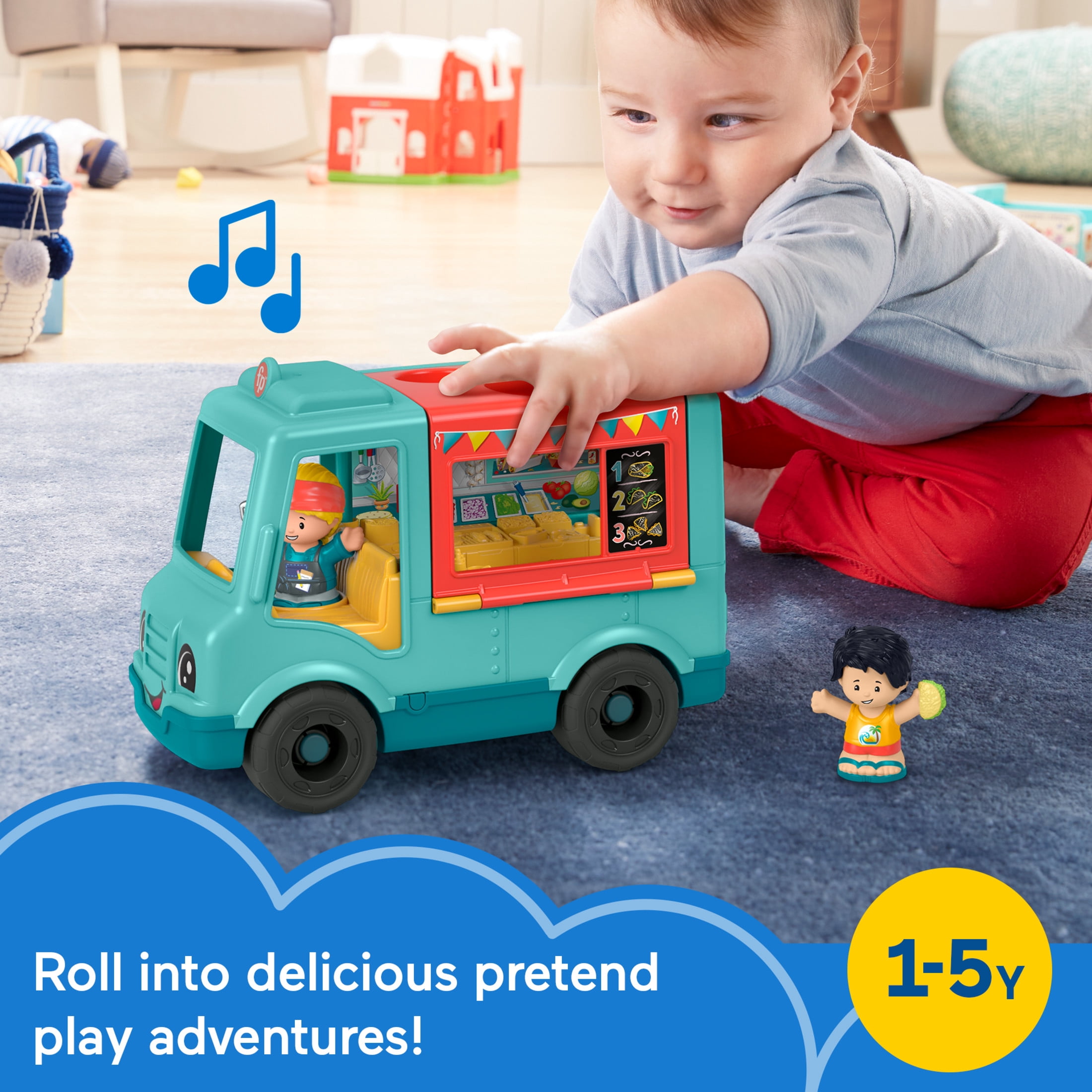 Fisher-Price Little People Serve It Up Food Truck Musical Toddler Toy Vehicle with 2 Figures
