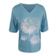 thumbnail image 4 of Gibobby Camiseta de manga corta para mujer Camiseta suelta informal con cuello en V para mujer, blusa manga corta con estampado(Azul,M), 4 of 4
