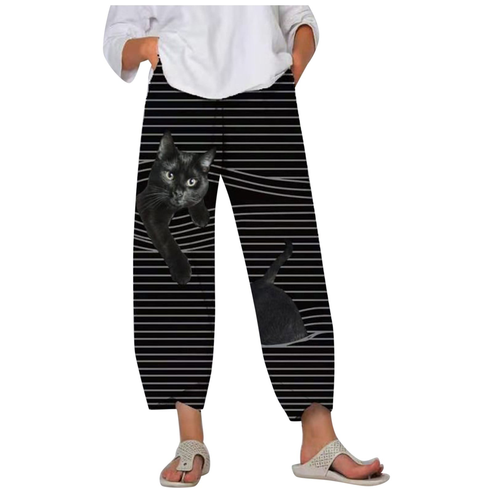 Astronaut Kitty Cats Black Soot Easy Comfort Jogger Sleep Pants 