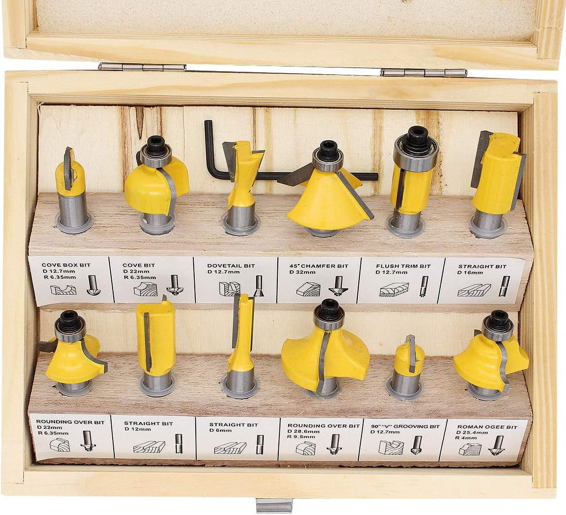 Craftsman's Delight, High-Quality 12-Piece Router Bit Set, Universal 8mm Shank for Seamless Compatibility, Easy Storage Solution, and Heavy-Duty Powder Coating for Enhanced
