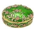 thumbnail image 1 of Caja de baratija de flores pintada a mano Detalle realista clásico Caja de baratija de joyería con bisagras para almacenamiento de pendientes de anillo Verde, 1 of 5