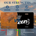 thumbnail image 7 of 1 Pcs License Plate Covers & Frames, "Queen" with Elegant White Typography and Crown For Decorative Front, Aluminum License Plate Covers & Frames Cover For Men Women, 12" X 6", 7 of 7