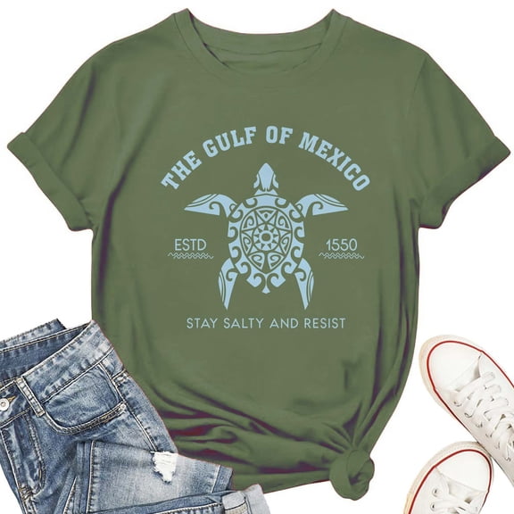 Women's T-Shirt Gulf of Mexico Stay Salty Resistance Tee Funny Graphic T-Shirt Casual Short Sleeve Top