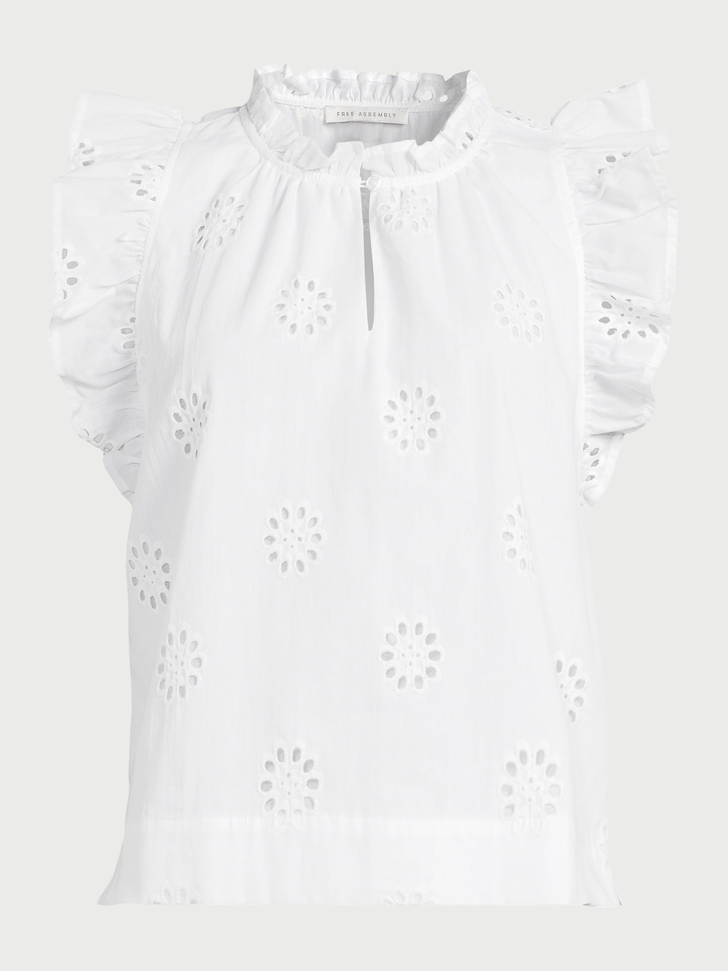 Free Assembly Women's Cotton Sleeveless Flutter Eyelet Top, Sizes XS-XXL