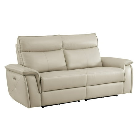 Lexicon Maroni 80" Contemporary Leather Double Reclining Loveseat in Beige