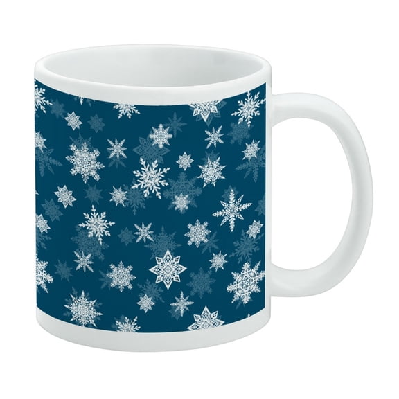 Snowflakes on Blue Tile Pattern White Mug