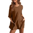 thumbnail image 2 of ClodeEU Womens Plus Size Crewneck Short Sleeve Sport Romper Reversible Jumpsuit with Pockets Coffee,Womens Plus L, 2 of 8