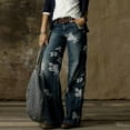 thumbnail image 2 of Wyobmus Women's Plus Size Denim Pants Fashion Comfy Floral Printed Straight Leg Casual Jeans A-White, 2 of 3