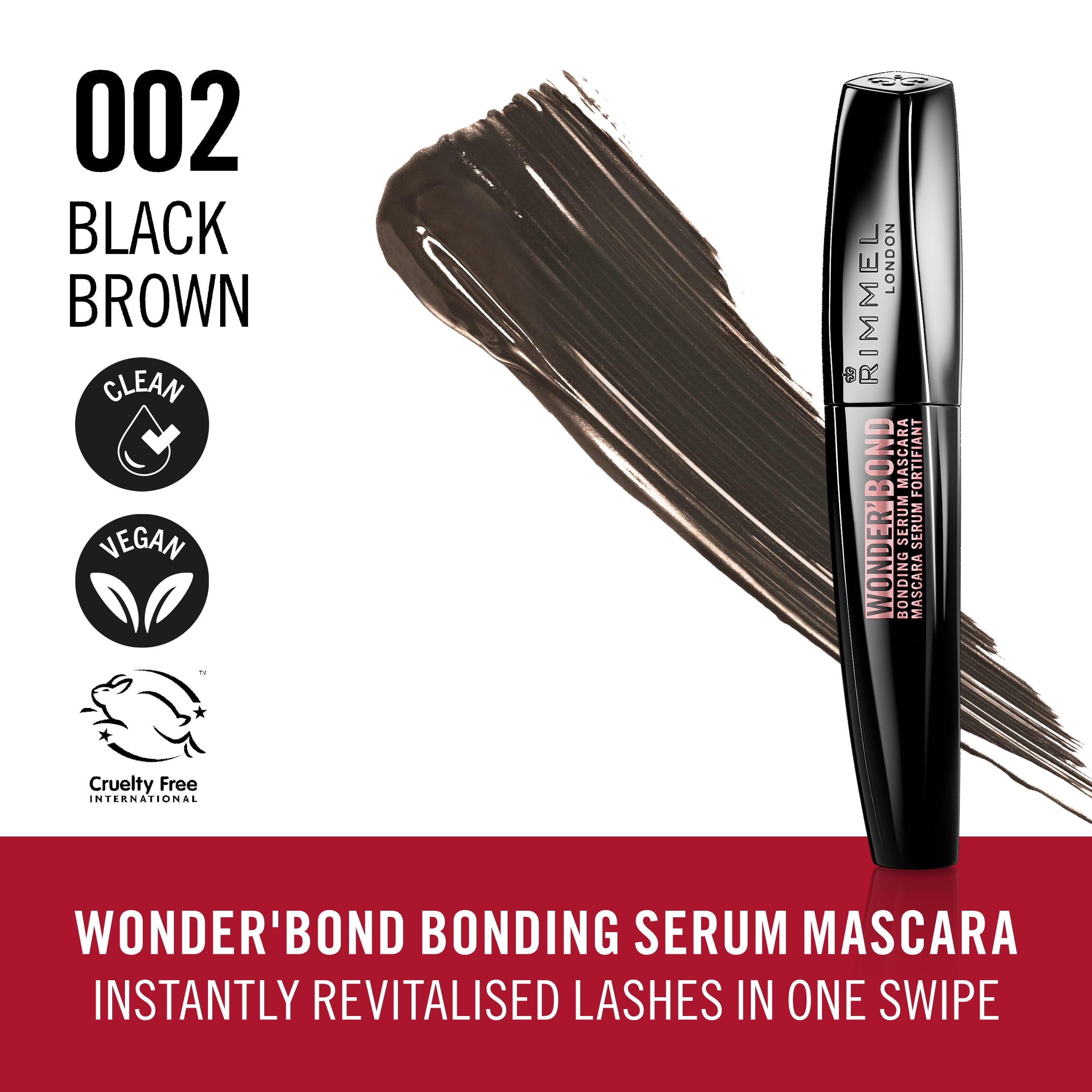 RIMMEL Wonder'Bond Bonding Serum Mascara, 002 Black Brown, 0.37 fl oz
