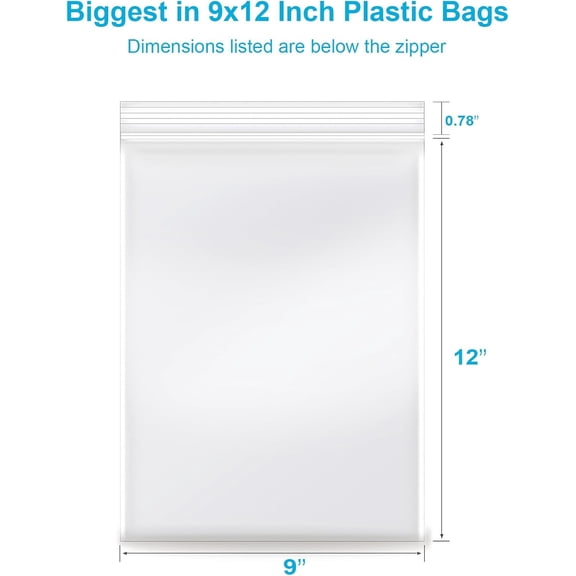 9"x12", 100/pk Clear Reclosable Plastic 2-Mil Zip Seal Llock Bags Poly Jewelry Storage Zipper Baggies