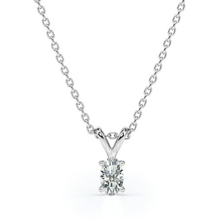 JeenMata 0.5 Carat Oval Shape Diamond - Classic Pendant Necklace - 18K White Gold Plating Over Silver
