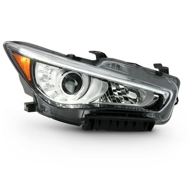 AKKON - Fits 2014-2022 InFiniti Q50 w/o AFS LED Projector Chrome Clear Headlights Passenger Right 14-22