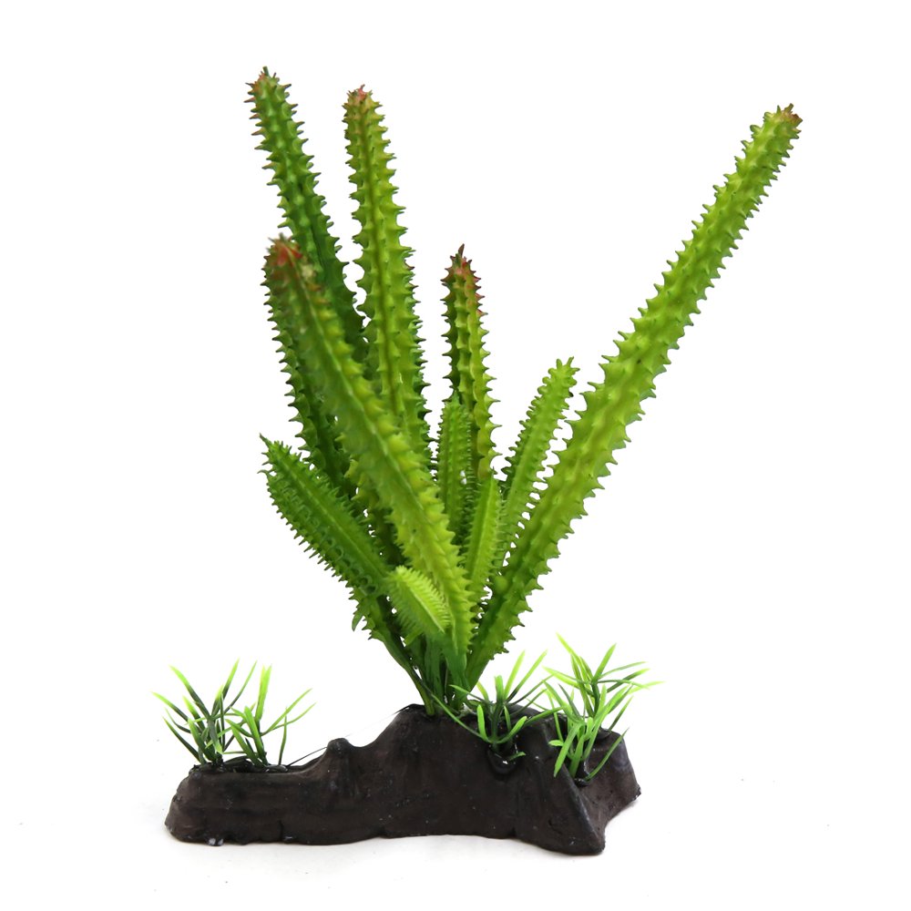 Green Plastic Terrarium Cactus Plant Decor Ornament for Reptiles and
