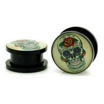 Acrylic Tunnel Day of the Dead Sugar Skull Ear Expander Plugs Body Jewelry