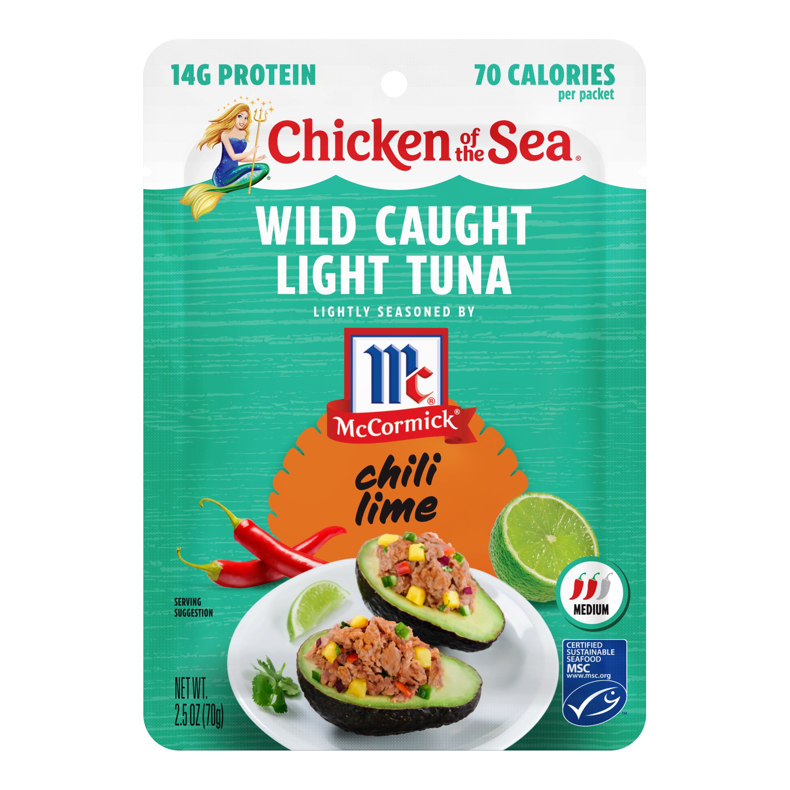 (12 pack) Chicken of the Sea Wild Caught Light Tuna Packet, Chili Lime 2.5 oz