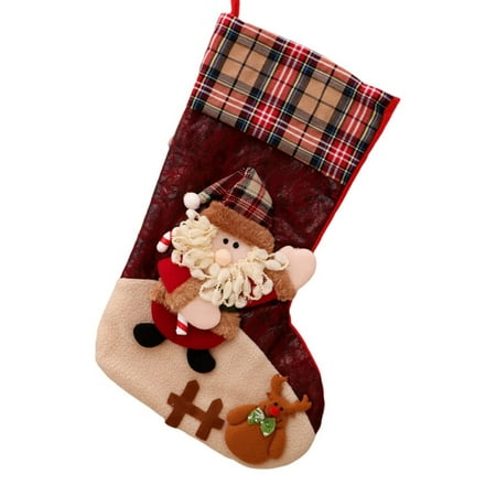 

HOVTOIL Christmas Stocking Christmas Stocking Adorable 3D Santa Claus/Elk/Snowman/Bear Super Soft Large Capacity Wide Opening Scene Layout Reusable Hanging Xmas Tree Gift Bag Pendant for Party