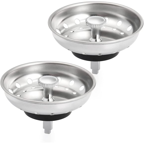 2 Pack Kitchen Sink Strainer, Replacement for Standard Kitchen Sink Drain Strainer (3.25 Inch), Chrome Plated Stainless Steel Basket Body with Rubber Stopper …_Special Gift