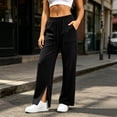 thumbnail image 6 of Aezemi Women High Waisted Long Sweatpants Split Hem Loose Fit Elastic Waist Drawstring All Match Trousers Fashion Casual Palazzo Fall Spring Trendy Pants with Pockets XL, 6 of 9