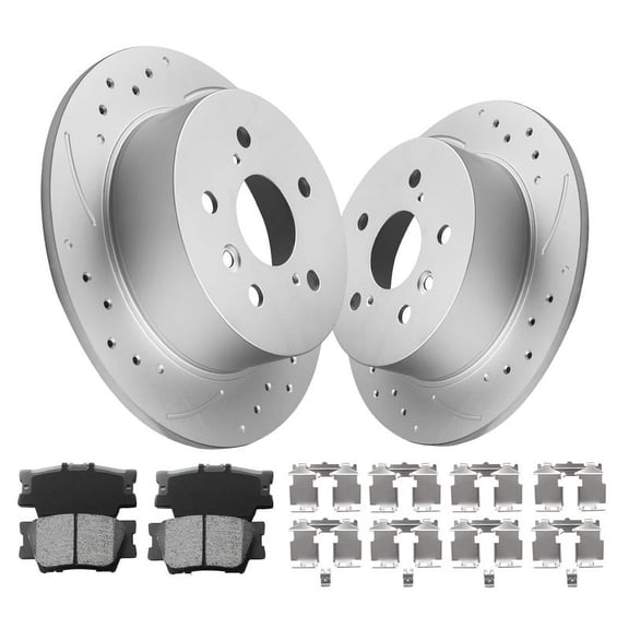 Aurogenix Rear Brake Kit for 2007-2012 Toyota Avalon, Toyota Camry, Lexus ES350, 2.4L 2.5L 3.5L, Geomet Coated Brake Rotors And Pads Kit, 281mm (11.1in)