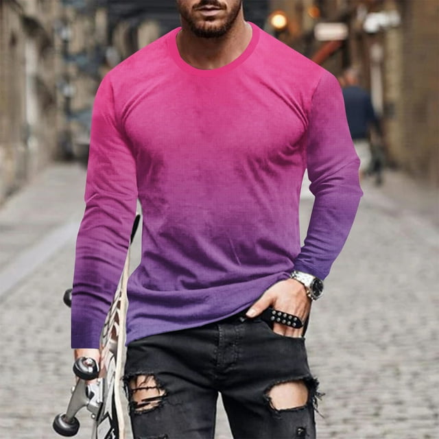 Meichang T-Shirt à Manches Longues pour Homme Graphique, T-Shirts Graphiques pour Hommes Décontractés à Imprimé 3D d'Illusion d'Optique, T-Shirts Fantaisie à Col Rond Confortables à Manches Longues pour Homme